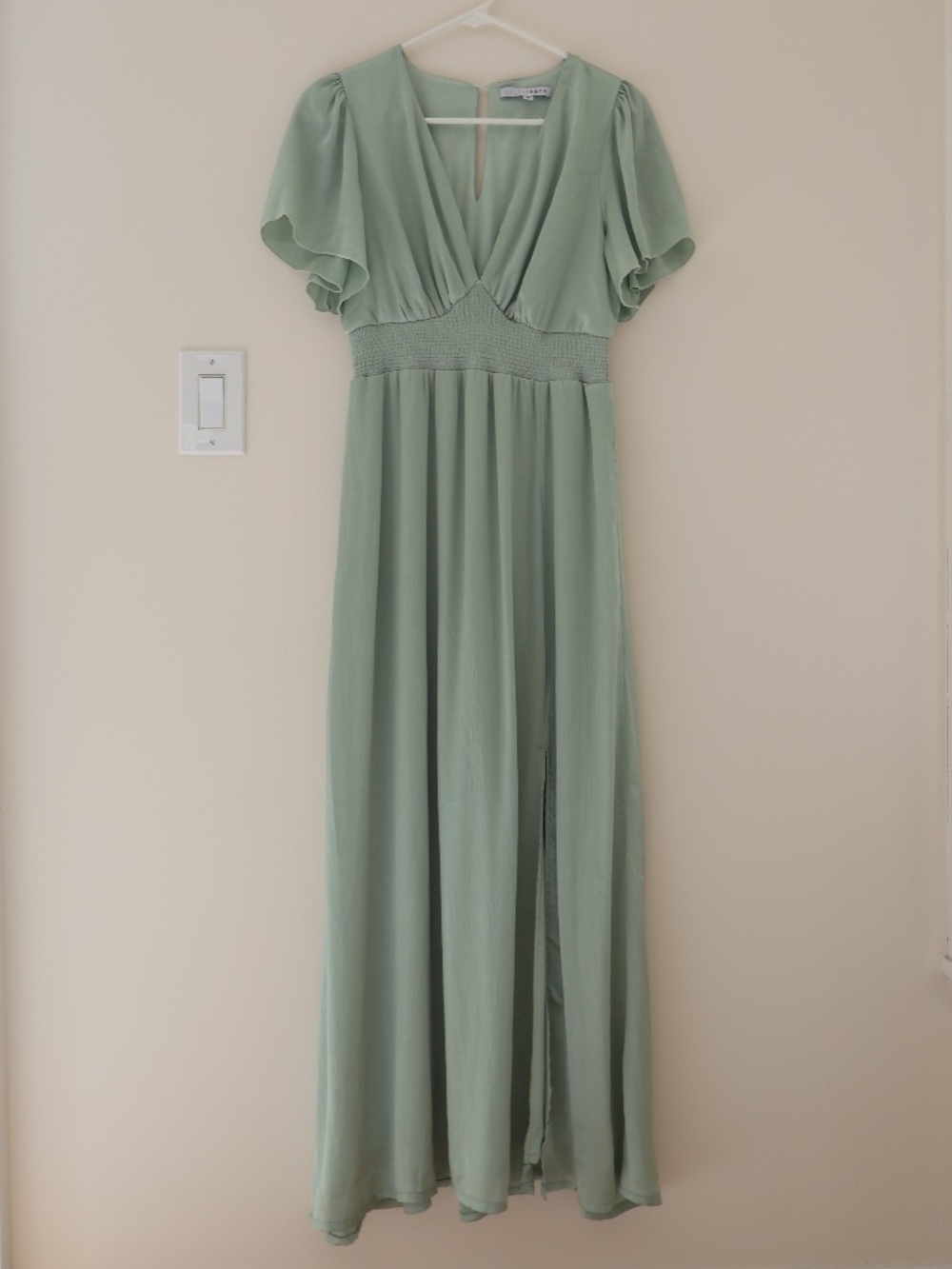 Baltic Born V-Neck Sage Green Flutter Sleeves Maxi Wedding Bridesmaid Dress Boho